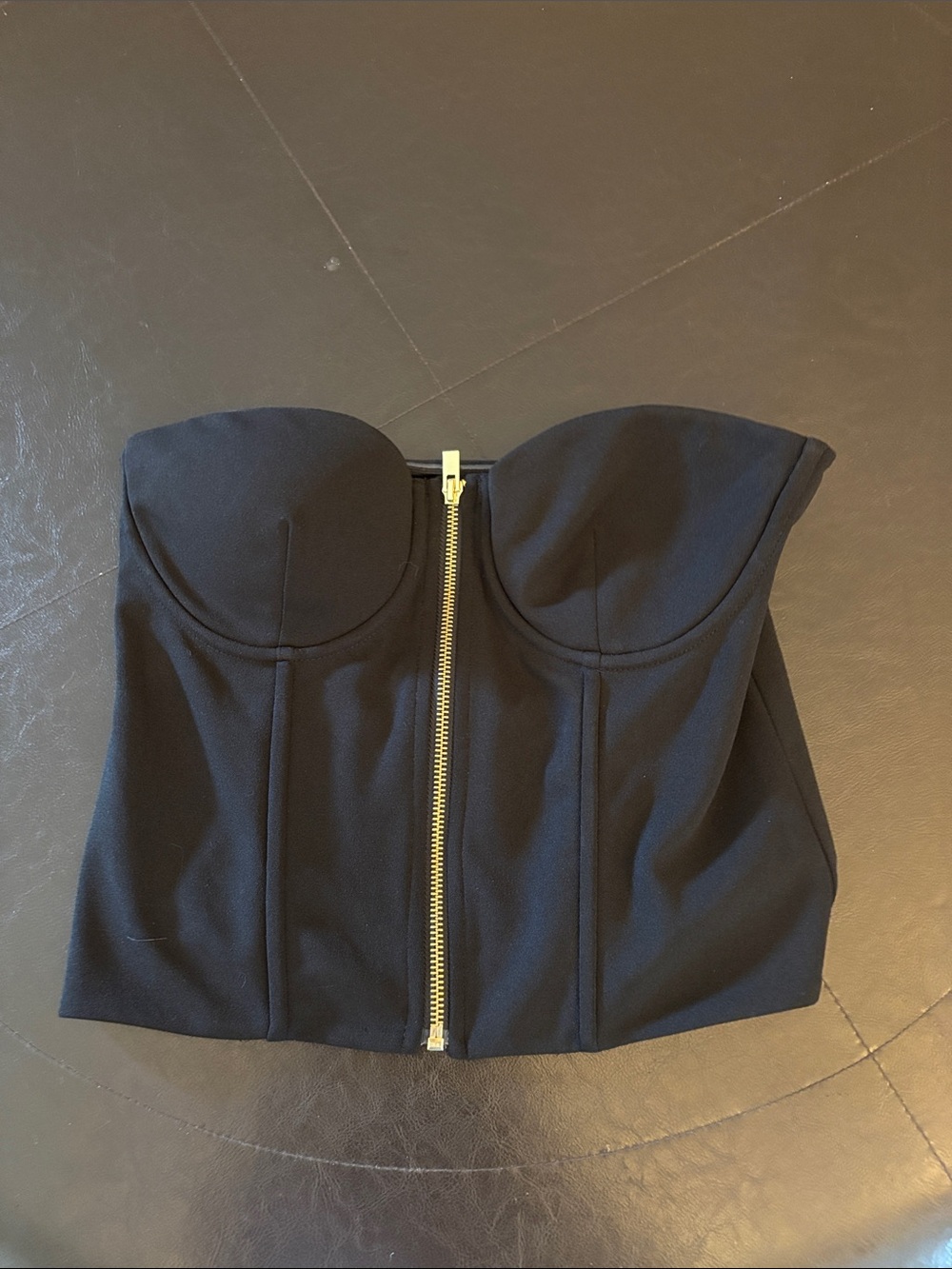 Express Black Strapless Bustier Top with Gold Zipper Detail